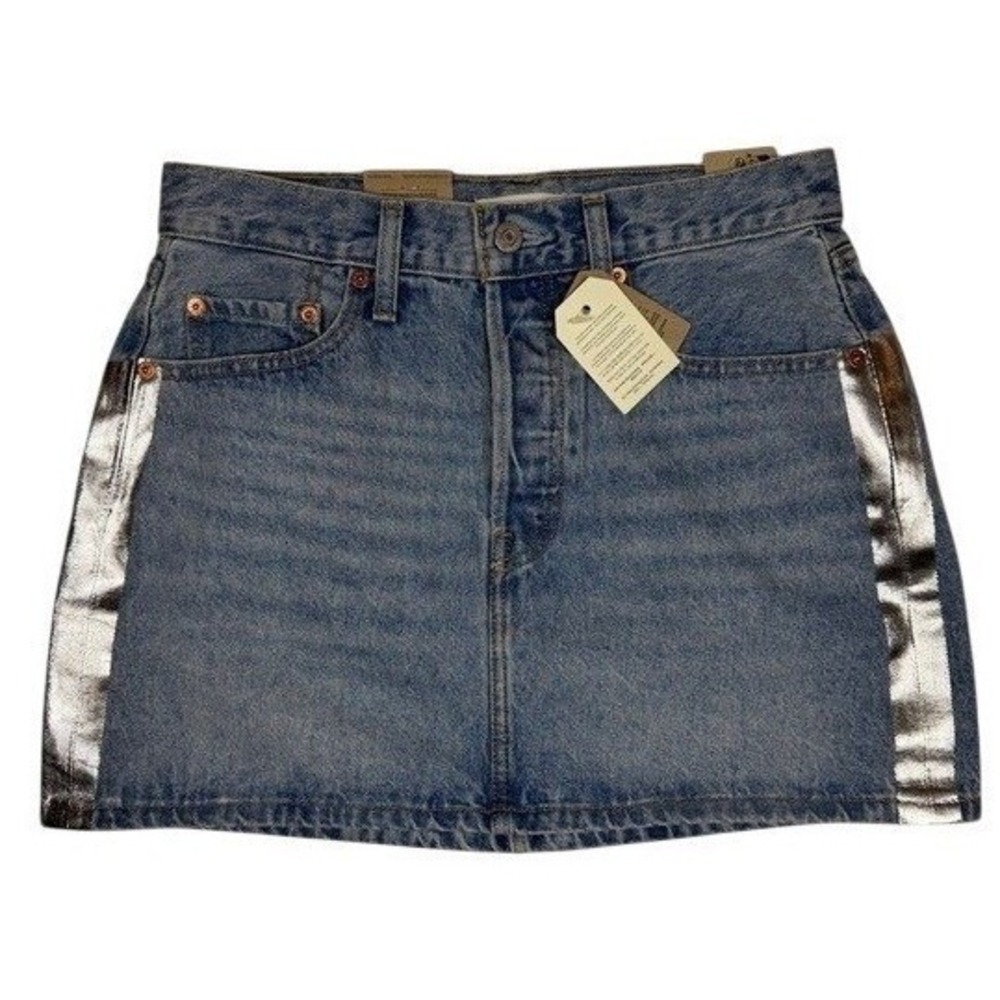 Levi's‎ Skirt Womens 27 Icon Skirt Blue Metallic Side Stripe NEW
